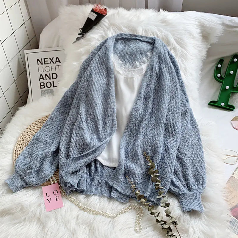 Cardigans femininos soltos de proteção solar, suéter de malha, outwear aconchegante, todos os fósforos, monocromático, Sweet Ulzzang, moda feminina, primavera