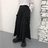 Calça casual solta feminina cargo, casal de roupas de harajuku, estilo japonês de bolsos, primavera, outono, bf, de comprimento total, preta, elástica