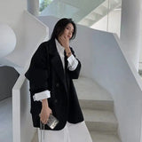 Blazer monocromático minimalista feminino, outwear solto, elegante, retrô, moda oficial, rua principal, feminino, todos os fósforos, confortável, primavera