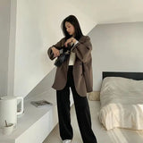 Blazer monocromático minimalista feminino, outwear solto, elegante, retrô, moda oficial, rua principal, feminino, todos os fósforos, confortável, primavera