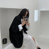Blazer monocromático minimalista feminino, outwear solto, elegante, retrô, moda oficial, rua principal, feminino, todos os fósforos, confortável, primavera