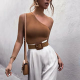 Mulheres esportes tank tops sexy colheita topos colete casual feminino um ombro roupas de verão topos fitness elástico