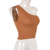 Mulheres esportes tank tops sexy colheita topos colete casual feminino um ombro roupas de verão topos fitness elástico