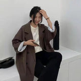 Blazer monocromático minimalista feminino, outwear solto, elegante, retrô, moda oficial, rua principal, feminino, todos os fósforos, confortável, primavera