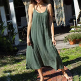 Casual 100% algodão verão vestido longo feminino solto sólido sem mangas sem costas streetwear elegante vestido feminino vestidos robe