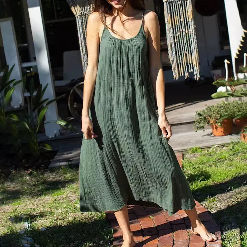 Casual 100% algodão verão vestido longo feminino solto sólido sem mangas sem costas streetwear elegante vestido feminino vestidos robe