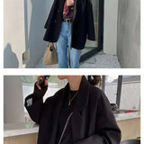 Blazer monocromático minimalista feminino, outwear solto, elegante, retrô, moda oficial, rua principal, feminino, todos os fósforos, confortável, primavera