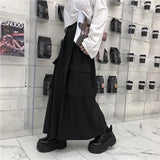 Calça casual solta feminina cargo, casal de roupas de harajuku, estilo japonês de bolsos, primavera, outono, bf, de comprimento total, preta, elástica