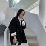 Blazer monocromático minimalista feminino, outwear solto, elegante, retrô, moda oficial, rua principal, feminino, todos os fósforos, confortável, primavera