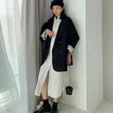 Blazer monocromático minimalista feminino, outwear solto, elegante, retrô, moda oficial, rua principal, feminino, todos os fósforos, confortável, primavera