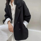 Blazer monocromático minimalista feminino, outwear solto, elegante, retrô, moda oficial, rua principal, feminino, todos os fósforos, confortável, primavera