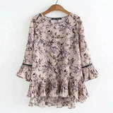 Túnica feminina elegante de babados em chiffon, blusa floral, roupas femininas, tops casuais soltos, verão, 5XL, V2183