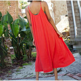 Casual 100% algodão verão vestido longo feminino solto sólido sem mangas sem costas streetwear elegante vestido feminino vestidos robe