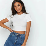 Top curto feminino, camiseta casual, streetwear sexy básico, fita, preto, branco, tops de manga curta, moda verão, 2024