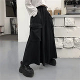 Calça casual solta feminina cargo, casal de roupas de harajuku, estilo japonês de bolsos, primavera, outono, bf, de comprimento total, preta, elástica