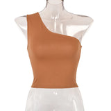Mulheres esportes tank tops sexy colheita topos colete casual feminino um ombro roupas de verão topos fitness elástico