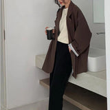 Blazer monocromático minimalista feminino, outwear solto, elegante, retrô, moda oficial, rua principal, feminino, todos os fósforos, confortável, primavera