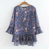 Túnica feminina elegante de babados em chiffon, blusa floral, roupas femininas, tops casuais soltos, verão, 5XL, V2183