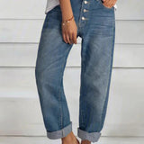 Jeans retrô de cintura alta feminino, perna larga larga, calça reta, tamanho grande, roupa de trabalho simples e fina, jeans de namorado, na moda