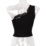 Mulheres esportes tank tops sexy colheita topos colete casual feminino um ombro roupas de verão topos fitness elástico