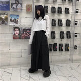 Calça casual solta feminina cargo, casal de roupas de harajuku, estilo japonês de bolsos, primavera, outono, bf, de comprimento total, preta, elástica