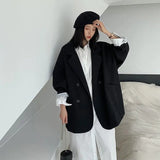 Blazer monocromático minimalista feminino, outwear solto, elegante, retrô, moda oficial, rua principal, feminino, todos os fósforos, confortável, primavera