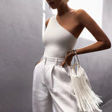 Mulheres esportes tank tops sexy colheita topos colete casual feminino um ombro roupas de verão topos fitness elástico