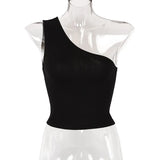 Mulheres esportes tank tops sexy colheita topos colete casual feminino um ombro roupas de verão topos fitness elástico
