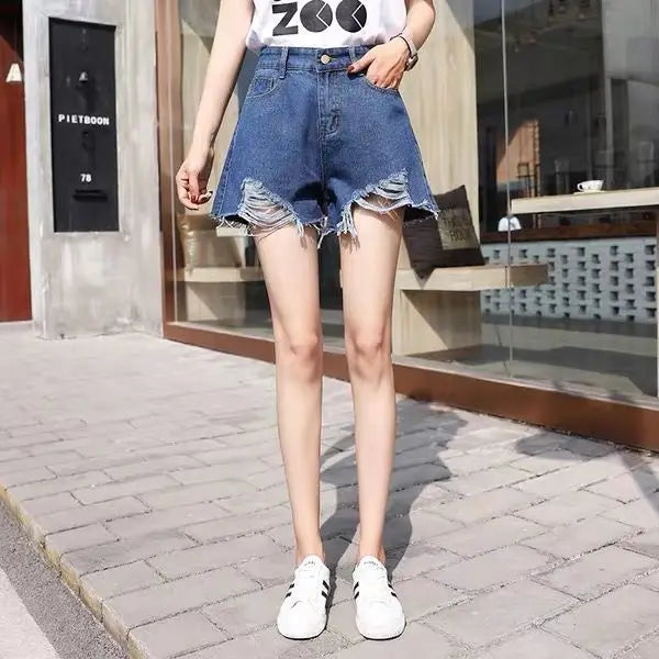 Casual plus size coreano solto moda quente perna larga sexy vintage de cintura alta das mulheres jeans shorts feminino verão calças curtas