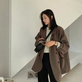 Blazer monocromático minimalista feminino, outwear solto, elegante, retrô, moda oficial, rua principal, feminino, todos os fósforos, confortável, primavera