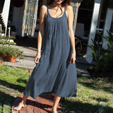 Casual 100% algodão verão vestido longo feminino solto sólido sem mangas sem costas streetwear elegante vestido feminino vestidos robe