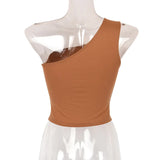Mulheres esportes tank tops sexy colheita topos colete casual feminino um ombro roupas de verão topos fitness elástico