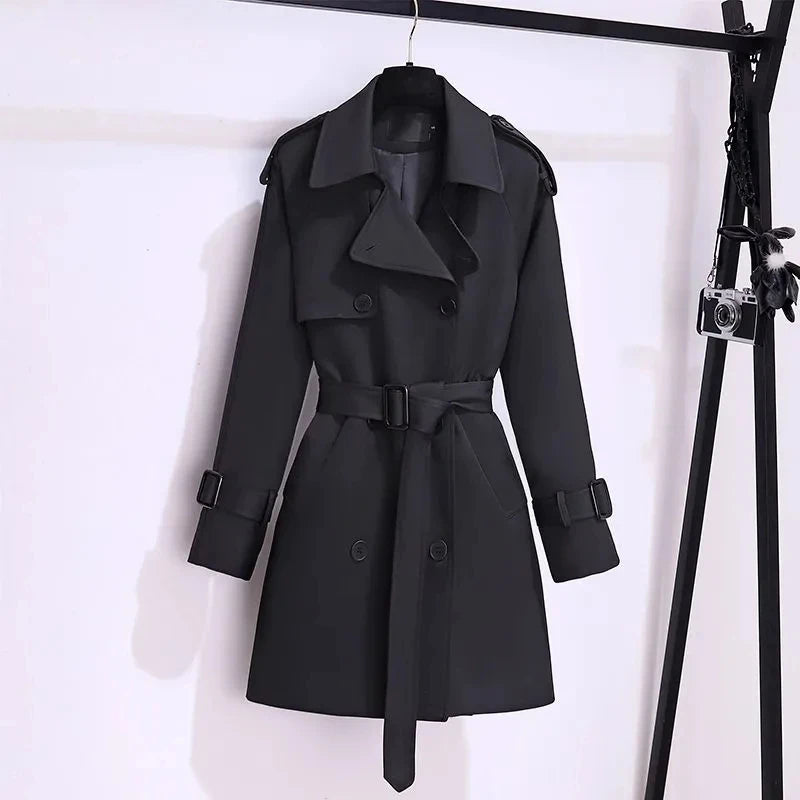 Sobretudo Feminino com Gola de Terno, Novo 2026, Primavera Outono, Jaqueta Longa Feminina, Cintura Ajustada, Estilo Elegante, Corta-vento Popular