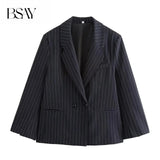 Bsay blazers para mulheres moda outono inverno solto listras finas manga longa ternos trespassado jaqueta chique feminino terno casaco