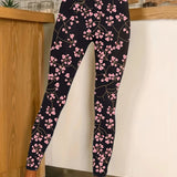 Leggings Elegantes e Modernas com Estampa Floral para Mulheres, Calças Longas Básicas Estilosas para Mulheres