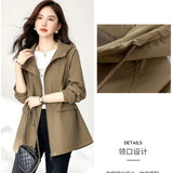 Trench coat feminino 2025 nova primavera outono roupas com capuz blusão jaqueta feminina outerwear topos fino coringa casual estudante casacos