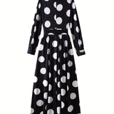 Elegante vestido longo com nó arco para mulheres, veste feminina, bolinhas para senhora, vestidos maxi casuais, manga