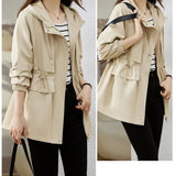 Trench coat feminino 2025 nova primavera outono roupas com capuz blusão jaqueta feminina outerwear topos fino coringa casual estudante casacos