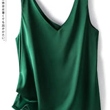 Regatas para mulheres sem mangas com decote em v cetim seda camisola moda verão sólido solto colete senhoras topos streetwear