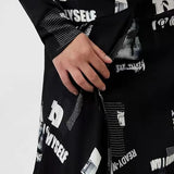 Vestidos Casuais Femininos: Vestido Feminino Elegante Estampado com Gola Redonda e Manga Longa para Primavera/Outono com Fenda
