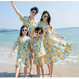Conjunto de roupas de praia, Roupas Coreanas, Mãe e Filha Vestido Resort, Papai e Filho Tops e Shorts, 2 pcs