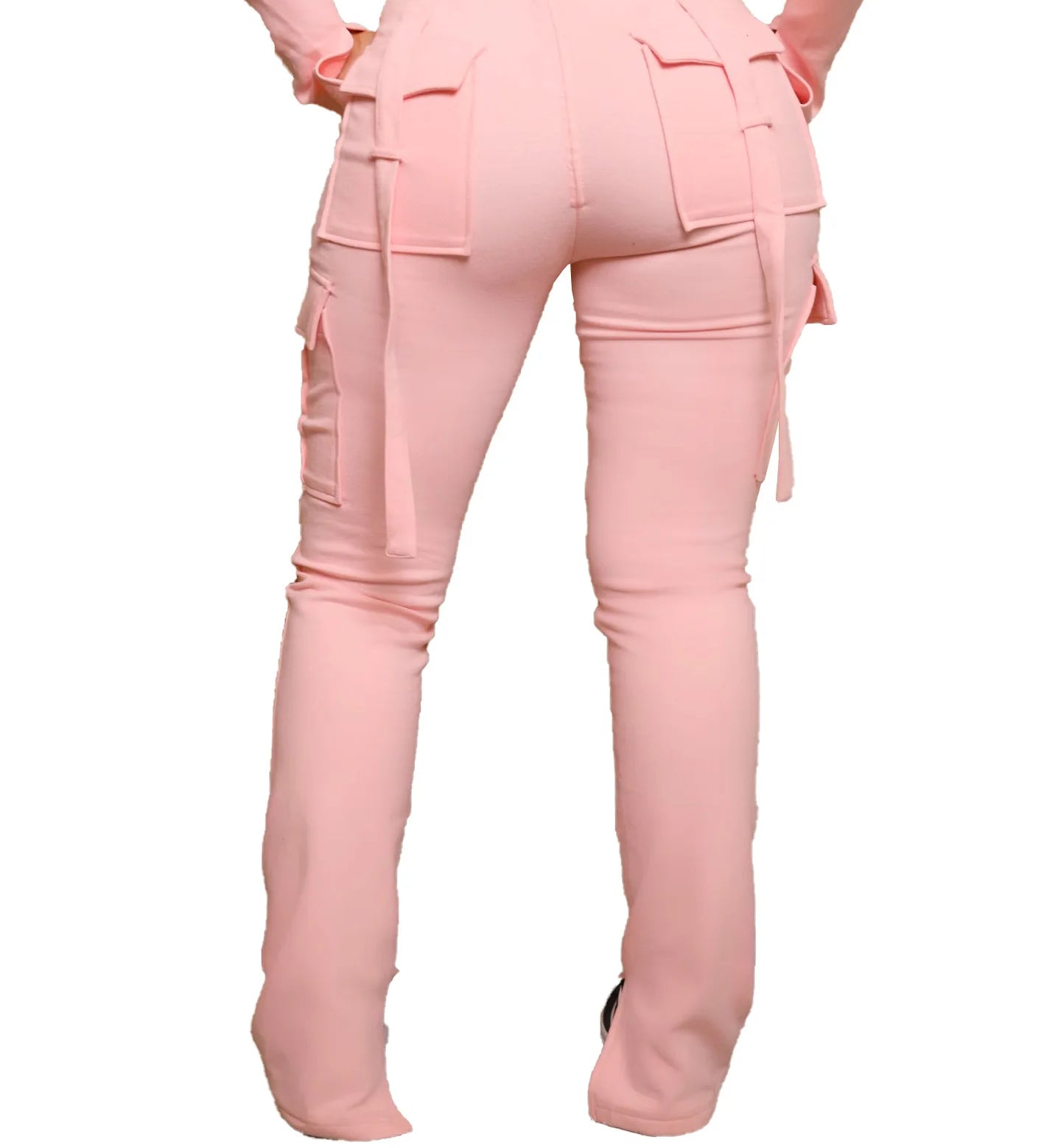 Calça de carga longa feminina, sexy slim fit, cordão casual, bolso com botões de emenda, calça reta, renda para cima, cintura elástica alta