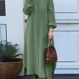 Vestido muçulmano casual para mulheres, camisa de manga comprida e roupas de bebê, vestidos abotoados, árabe saudita, Dubai, outono, conjunto de 2 peças, 2023