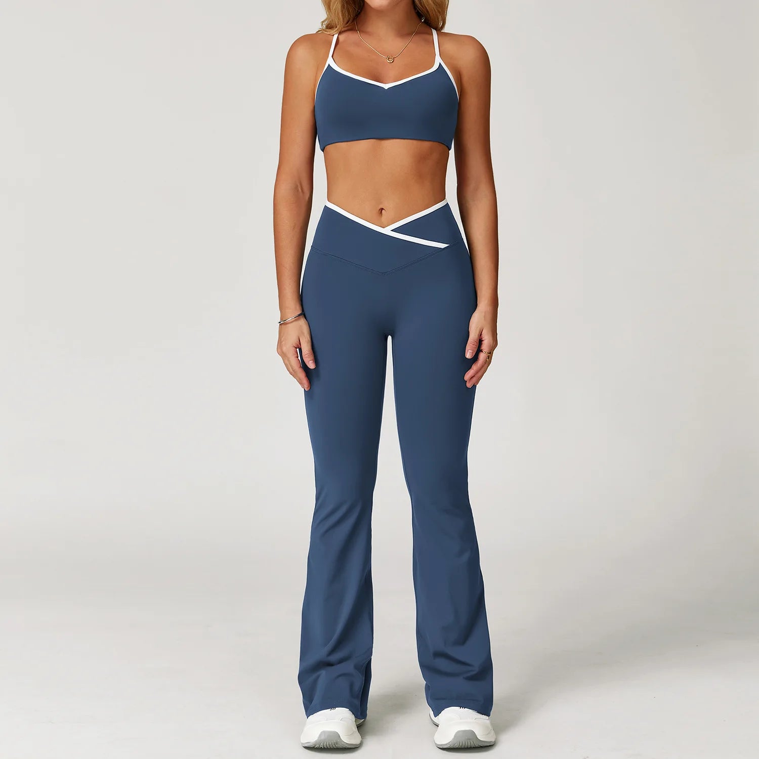 Conjunto de yoga 2 peças roupas de treino feminino agasalho roupas de ginástica cintura alta bell-bottoms sexy fitness bta terno esportivo