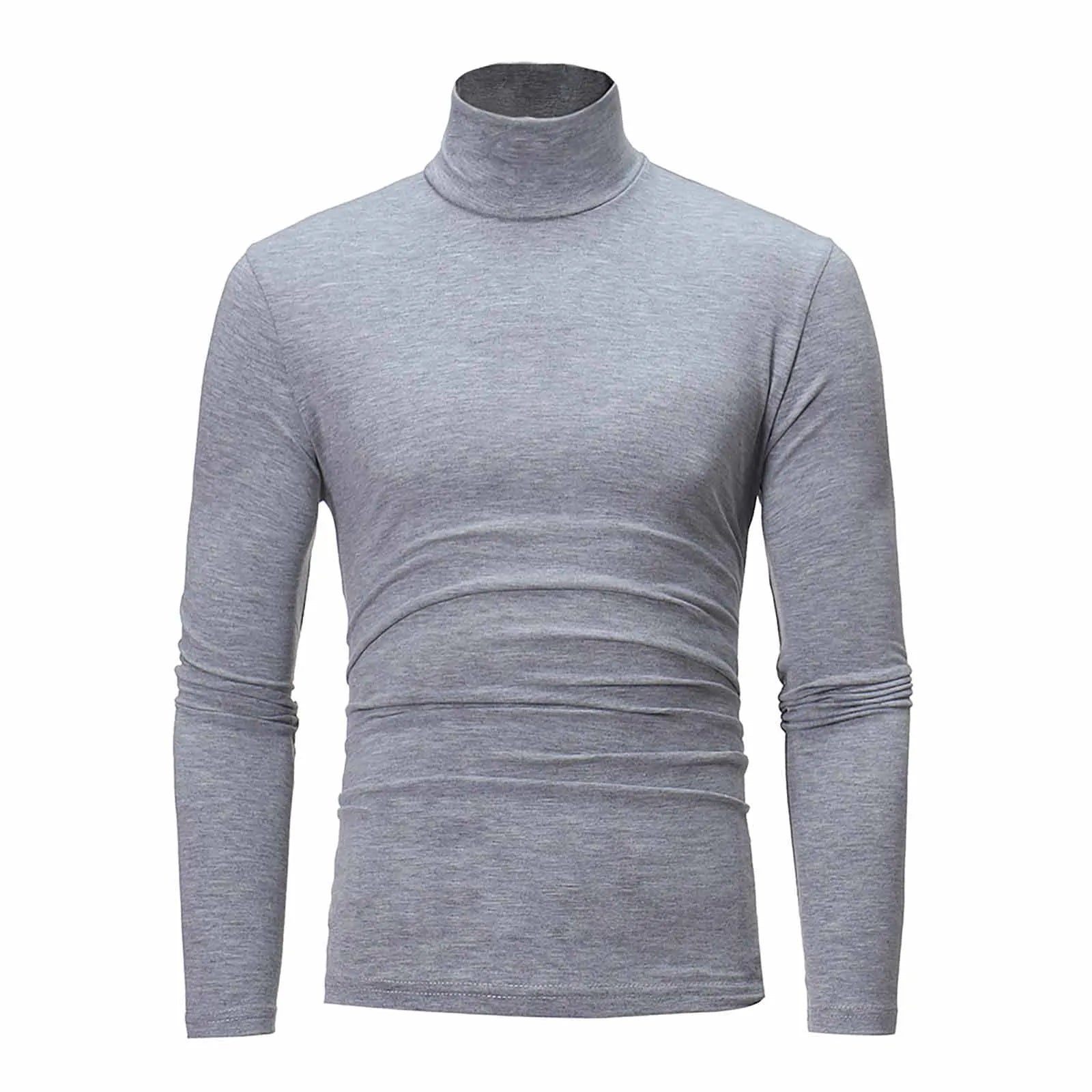 Camiseta básica de gola alta masculina, slim fit, gola alta, tops finos, moda casual, primavera, outono, primavera
