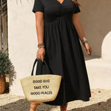 Vestido Casual Feminino em Cor Lisa, Design Solto, Perfeito para Uso Diário e Ajuste Confortável, Ideal para o Dia a Dia