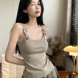Tanques femininos personalidade criatividade casual na moda all-match chique redução de idade simples streetwear sólido novo verão senhora doce fino