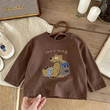Camisetas de Manga Longa com Estampa, Camiseta Simples e Versátil, Novo Design de Camisetas de Desenho Animado, Moda Infantil, Camiseta de Gola Redonda
