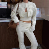 Conjunto de Malha Feminino com Calças de Cintura Alta e Suéter Oversized, Conjunto de Três Peças Confortável para Outono e Inverno 2025