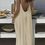 Vestido Casual Maxi 2026 Feminino Vestidos Estilo Simples Roupa de Casa Confortável Solto Cor Sólida Alça Costas Descobertas